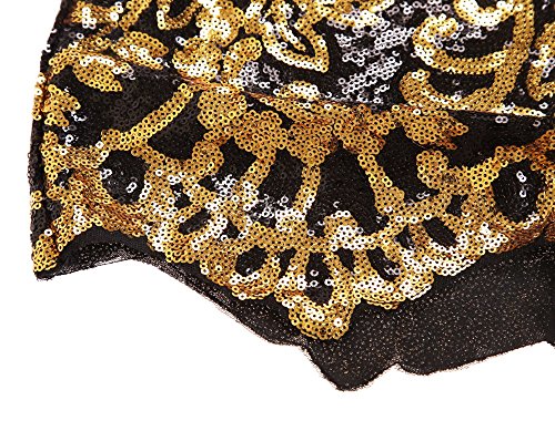 Schwarz Victorian Gold Paillette 3/4 Ärmeln Bodycon Mini kleid Damen mit reisverschluss (L, As shown) - 6