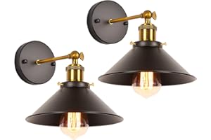 iDEGU 2 Pezzi Lampade da Parete Vintage, 22cm Applique da Parete Retrò Lampadario Plafoniera E27 Illuminazione da Parete Moderna per Camera da Letto, Soggiorno, Camera per Bambini (Nero)