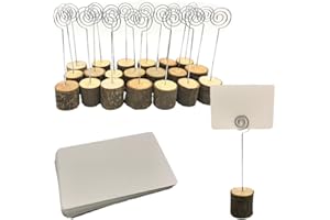 Aisamco 20 Holz Holzsteg Kartenhalter Platzkarte Tischkartenhalter Namesschild Fotohalter,30 Stück Naturkarton Blanko Kraftpapier Kraftkarton Tischkarten für Hochzeit Deko