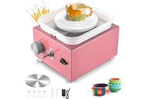Mini Torno Alfarero Eléctrica, Couleeur Mini Rueda de Cerámica Velocidad Ajustable 0-2000 RPM, Maquina de Ceramica con Placas de 10/6,5 cm y Herramienta de Modelado Kit Ceramica para Niños y Adultos