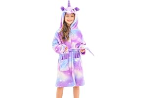 CERUWUM Peignoir Licorne pour Filles Robes de Chambre en Molleton Doux avec Capuche