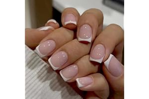 SONGQEE 24 Stück Lang künstliche Nägel zum aufkleben - Fake Nails mit Nail Glue - Quadratisch False Nails für Frauen & Mädchen (French White & Pink)