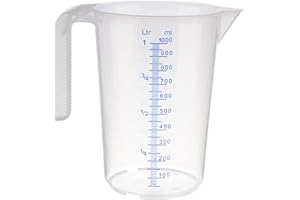 APS Verre doseur 1 litre - Diamètre 12 x H 16,5 cm - Verre en plastique avec échelle de mesure en relief à l'extérieur - Poignée fermée - Division L/ml - Passe au lave-vaisselle