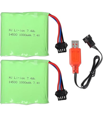 Batteria 7.4V 1000mAh Per Auto RC Con Spina SM-4P E Cavo USB: Per DE36W, DE65, NO.1809 E Modelli Fuoristrada