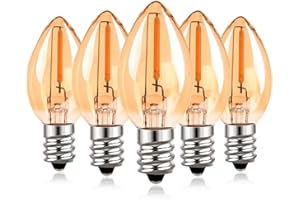 Hcnew C7 E12 220V lampa świeczna LED,0.5W Vintage Edison Mała żarówka zamienna 7W Świecący do Nocnego Światła Łańcuch światła kokosowego 2200K Super ciepła żarówka,50lm,Nieściemnialny,5szt Pakiet