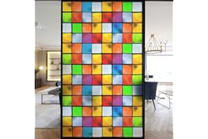 LUMANDUO European Church Windows Film Privacy Stained Glass Window Stickers Static Cling Decorative Frosted Window Films UV Blocking Muted Colors Window Coverings (P,100x150cm WxH)