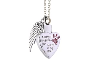 MCJKP Cremation Jewellery for Ashes Personalized Urn Pendant Heart Necklace Inlay Blue Crystal Pets Paw with One Angel Wing Keepsake Waterproof Memorial Gifts Urns for Dogs