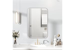 HIGHBATH White Frame Mirror 50 x 70 cm, Large Bathroom Wall Mirror, Rectangular Bathroom Wall Mounted Mirrors Hanging Horizontal/Vertical
