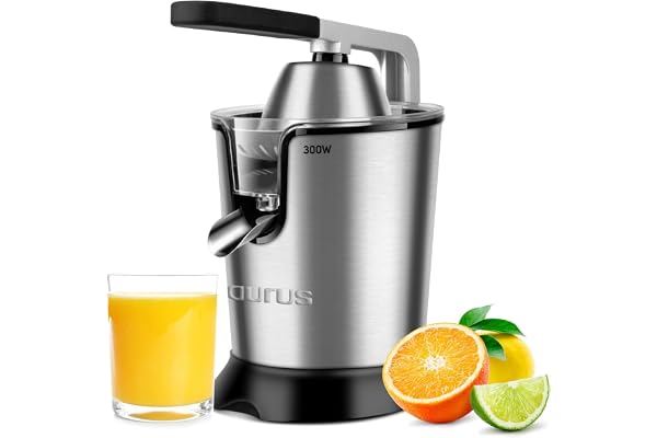 Taurus Easy Press 300 - Presse agrumes électrique levier professionnel 300W, Inox, Moteur à courant alternatif, 650ml, 2 cônes pour tous les agrumes, Filtre en inox et filtre régulateur de pulpe