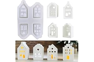 ZEHAOKAY Silikonformen Gießformen Häuser, 4PCS Silikonform Weihnachten Gießformen Silikon Gießform Haus Kerzenhalter Weihnachten Gipsformen zum Gießen Silikonform Haus für DIY Weihnachten Handwerk