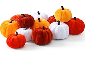 Sahoottie 12Pcs Artificial Small Pumpkins Velvet Pumpkins Decorations for Home Autumn Decorations Pumpkin Home Decor Orange White Pumpkin for Halloween Decoration Fall Autumn Decor Thanksgiving