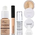 Phoera Foundation Full Coverage Makeup Set - Includes Nude 30ml Matte Foundation, Phoera Concealer (Neutral), 6ml Face Primer, Cool Beige Setting Powder & Silicone Blender Sponge for Easy Application