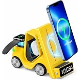 ULTRATEKNO T20 15W 5'i 1 Arada Magsafe Kablosuz Şarj İstasyonu, Dijital Saatli Forklift Tasarım, iPhone 16/15/14/13/12, Apple