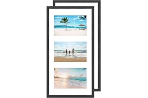 YEEPHAN Multi 3 Aperture Picture Frame with Mount for 6x4 inch(10 x 15 cm) pictures,Black triple photo frame Made of Real Wood with Perspex Front for Wall Mount,Set of 2
