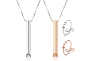 BMHNQ Collier Respiration Anti Tabac,2 PCS Collier de Respiration Anti Tabac et 2 Bague anti stress Collier de Respiration Collier Anti Stress Femme pour Homme Femme Méditation Soulagement Stress