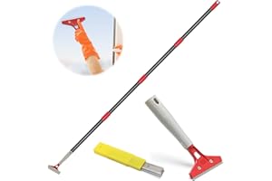 FASTDEPLE Skrobaczka do podłóg, skrobak do tapet z długim uchwytem, metalowy skrobak do malowania z 10 dodatkowymi ostrzami do czyszczenia okien, szkła, płytek, ścian i podłóg