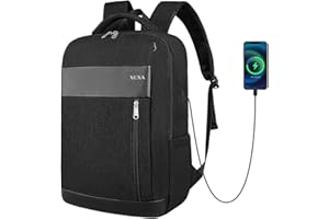 XQXA Anti-Theft Laptop Backpack 15.6 Inch Business Travel Work Computer Oxford Cloth Bag with USB Charging Port Water Resistant Large College High School Bag for Boys Men Black