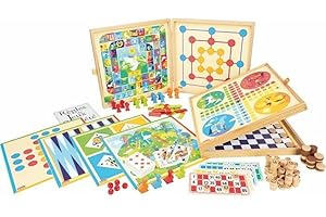 Jeujura Coffret de Jeux Classiques - 150 regles - Pions Bois, Jaune