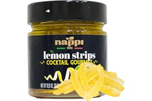 Nappi 1911, Lemon Twist, Candied Lemon Peel Strips in Syrup, 10.9 oz, Popular Cocktail Garnish for Margarita, Martini, ni, Lemon Drop, Old Fashioned Drinks, Mocktails, Lemon Peel for Baking,