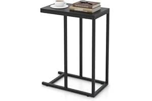 COSTWAY Stolik Pomocniczy w Kształcie Litery C, Metalowy Stelaż, Do Salonu, Sypialni, Małych Pomieszczeń, Na Kanapę i Łóżko, Pod Laptopa, 45,5 x
