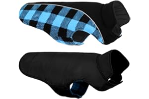 CITÉTOILE Manteau Coupe-Vent Réversible pour Chien, Veste d'Hiver Chaude avec Harnais Trou, Réfléchissants, Polaire pour Petit Moyen Grand Chiens, Bleu, 2XL