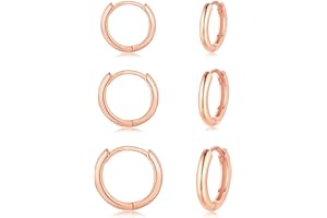 CERSLIMO Creolen Silber 925, Creolen Silber Gold Rosegold Schwarz Set Damen Herren, Klein Creolen Set Zierliche Knorpel Tragus Helix Schlafen Ohrringe 8mm 10mm 12mm