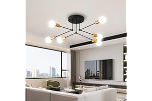 ZTWLEED Lampadario Soggiorno Industriali,Plafoniera Soffitto Vintage E27,Lampadari Sputnik moderni 6 Luci Diametro 60CM Angolo Regolabile,Lampadario Camera da Letto,soggiorno,Cucina,Corridoio(Nero)