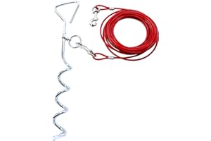 DasMarine 6m Dog Tie Out Cable and Stake for Dogs, 42cm Chrome Plated Anti Rust Stake, Great for Camping or the Garden, Suitable for Harness, Leash & Chain Attachments