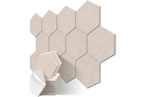 JBER Sechskant-Akustikplatten, schalldichte Schaumstoffplatten, selbstklebend, 35.6 x 30.5 x 1cm, schallabsorbierende Platten hoher Dichte für die akustische Behandlung, Heimbüro, 12 Stück(Kamel)