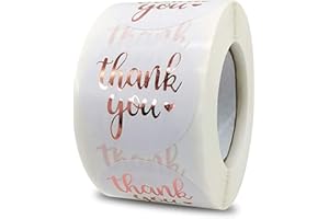 AUFIKR 1 rolka 500 różanego złota Thank You Stickers For Baking Labels, 1,5 cala Thank You Stickers, Envelope Seals, White Stickers For Wedding, Birthday, Party Gift Bags