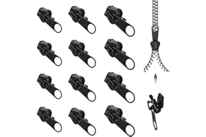PEWCAY 12 pcs cursore per cerniera lampo Nero - Sostituzione Istantanea per Giacca, Cappotto, Valigia - Facile da Usare, Materiale Premium - Adatto per Jeans, Gonne, Zaini, Risolvi i Problemi di zip cerniera