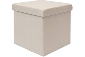DuneDesign Poggiapiedi a cubo 38cm apribile Contenitore Sgabello Quadrato Imbottito Pieghevole Pouf con vano per riporre Oggetti Contiene 42L Beige