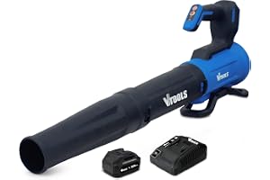 VTOOLS 20V Cordless Leaf Blower with 4.0Ah Battery, 4.0A Fast Charger, Dual Speed 14500-20000RPM, 287CFM Air Volume, 2 Air Tubes, Lightweight Electric Garden Blower for Lawn & Yard, Blue, VT4101-4A