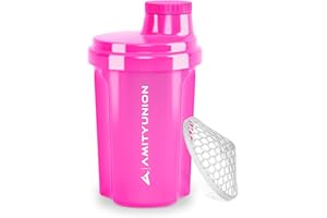 AMITYUNION Shaker per proteine 300 ml "Heaven" a prova di perdite, senza BPA con setaccio cliccabile e scala per frullati cremosi di siero di latte, shaker per proteine, originale in Rosa