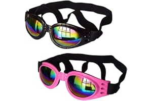 HAOHAI Lot de 2 Lunettes de Protection pour Chien, Sangle réglable, Protection des Yeux pour Voyage, Ski, Lunettes de Soleil étanches pour Chien (Noir, Rose)