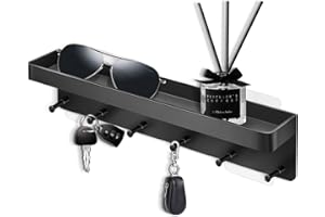 Royouzi Schlüsselhalter, Schlüsselbrett, Schlüsselleiste, Schlüsselregal mit Ablage & 6 Haken, Selbstklebend als Schlüsselboard Aufbewahrung für Schlüssel an Eingang, Hängen Küchenbesteck