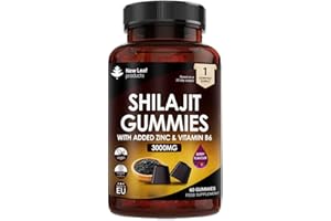 NEW LEAF PRODUCTS Shilajit Gummies - Enriched with Zinc & Vitamin B6 - High Strength 3000mg Pure Himalayan Shilajit for Men and Women - Berry Flavoured, Vegan Shilajit Gummies by New Leaf