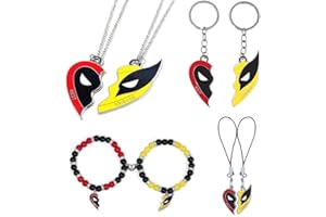 TOFBS Set di Gioielli Dead Personaggio Collana Maschera Ciondolo Braccialetto Supereroe Animazione Portachiavi Mezzo Cuore Classica Cordino per Cellulare Cartone Animato Modello Maschera Accessori