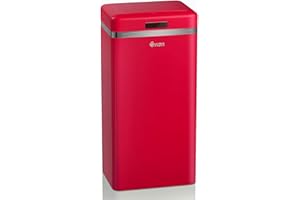 Swan Retro Poubelle de cuisine automatique avec capteur de mouvement, 45 litres, métallique, grande capacité, design vintage, rouge