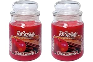 MAGAZZINI GM Candela Profumata in Giara Grande di Vetro con Coperchio, Stoppino in Cotone, Durata combustione fino a 130 Ore,Made in Italy (2 Pz, MELA CANNELLA)