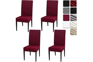 Dioxide Coprisedie con Schienale 4 Pezzi, Sedia Bi-Elastico per Una Misura Universale, Molto Facile da Pulire e Resistente, Coprisedile, Office, Arredamento Ristorante - Bordeaux