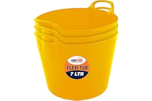 BEST HOUSE ANOTHER FINE PRODUCT Best House | 3 Pcs of Flexi Tub with Handles | Small Size | Mini | 7 Litres | Yellow | Garden Tubs | Plastic Storage Container for Home, Washing, Garden Waste and DIY Projects