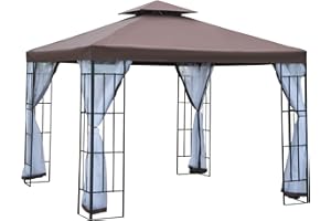 Outsunny Pavillon Gartenpavillon mit Moskitonetze Seitenwände, Partyzelt mit Doppeldach, Gartenzelt Festzelt 2,97x2,97m