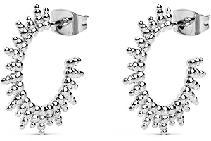 SINGULARU - Pendientes Pebbles Sun - Pendientes en Latón con Acabado Baño de Oro 18Kt o Rodio - Pendientes de Aro con Cierre Tuerca a Presión - Joyas para Mujer