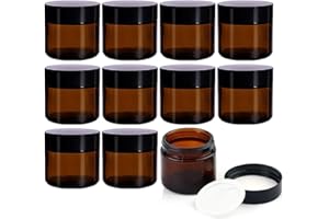 YBCPACK 12 Salbentiegel 60ml Braunglas mit Schraubdeckel - Cremetiegel zum Befüllen, UV-Schutz & Luftdicht für Kosmetik, Salben, DIY (Apothekenbedarf, Spülmaschinenfest)