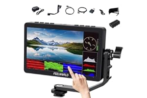 FEELWORLD F5 Pro 5.5 Inch Field Monitor 4K 1920x1080 DSLR HDMI Touch Scree Camera IPS FHD Video Assist 5V Type-C Input Tilt Arm (F5 Pro with Power Adapter)