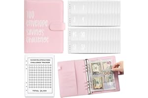ANICY 100 Envelope savings challenge, Libro del risparmio A5, Challenge del risparmio, Libro risparmio soldi, Agenda risparmio soldi con buste, Risparmio facile e divertente di 5050€ (Rosa)