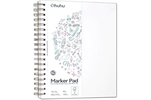Ohuhu Carnet de Dessin Anti-traçage Recto-Verso, Format Grand 19x25 cm, Papier Lisse 150 g/m², 60 Feuilles/120 Pages – Reliure à Spirale, pour Marqueurs Alcool, Dessin, Écriture
