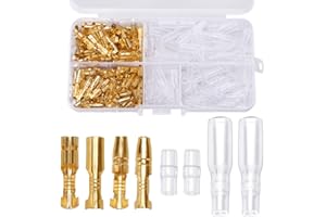 YIXISI 200 PCS 3.9mm Bullet Connecteurs Kit en Laiton Bullet Mâle et Femelle Fil Bornes Connecteur avec Couvercle D'isolation, pour Moto Voiture Camion Scooter Bateaux Instruments Électriques, Doré