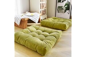 Kongdson Floor Pillow, 55x55cm Tufted Corduroy Cushions for Outdoor Yoga Tatami Fireplace Living Room, Square Large Pillows Seating for Adults Meditation Yoga (Green)